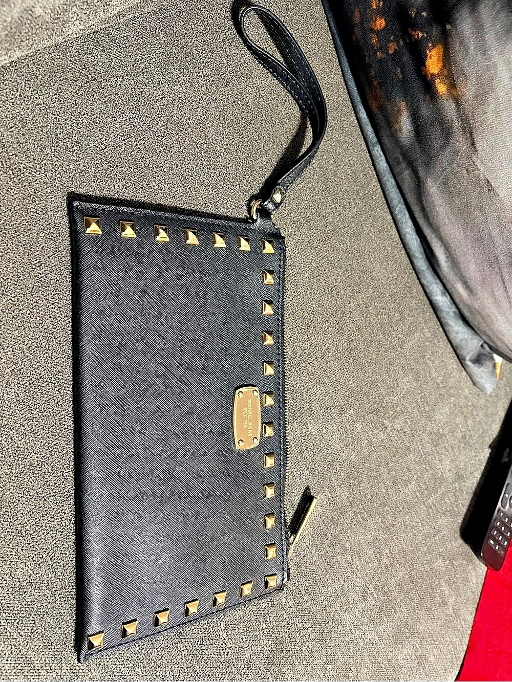 Michael Kors Jet Set Studded Saffiano Leather Wristlet in Black
